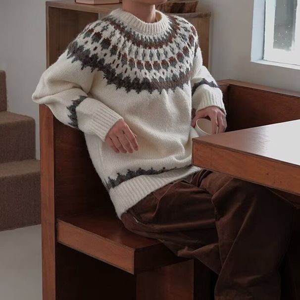 Nordic Style Fair Island 2026 Sweater Men's Winter Lazy Style Christmas Wear Soft Waxy Crew Neck Knitted Sweater_viptrois.com