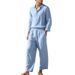 Men's Linen Beach Suit Casual Loose Fit Long Sleeve Shirt & Trousers Set With Sun Protection_viptrois.com