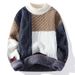 Men's Winter Knit Sweater Thickened Pullover With Color Block Design, Breathable Polyester, Loose Fit High Neck Long Sleeve_viptrois.com