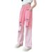 2533 Pink Gradient Ripped Straight Pants New Children's Miscellaneous European And American Jeans_viptrois.com