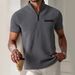Men's Summer Polo Shirt With Stand Collar & Zipper Detail, Short Sleeve Checkered T-Shirt, Casual Slim Fit Breathable Top_viptrois.com