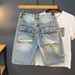 Men's Clothing Men's Retro Workwear Denim Shorts Heavyweight Washed Mid-Length Loose Straight Leg With Multiple Pockets Five Point Length_viptrois.com