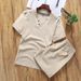 Men's Clothing Short Sleeved T Shirt Cotton And Linen Suit Summer New Men's Solid Color V Neck Teenagers Fashion Casual Two Piece Suit_viptrois.com