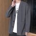 V-Neck Cardigan Sweater Men's Casual Pullover Hoodie With Patch Pockets, Waffle Knit, Loose Fit, College Style_viptrois.com