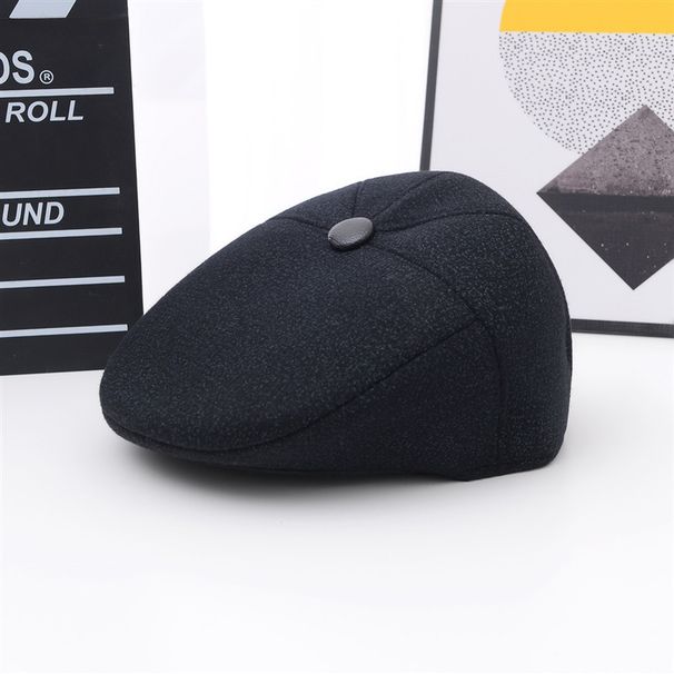 Fleece-Lined Thickened Beret Hat Season Men's Middle-Aged And Elderly Woolen Warm Ear Protection Duckbill Casual Forward_viptrois.com