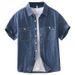 Retro Denim Short Sleeved Shirt For Men, Fashionable And Versatile, Artistic And Casual Loose Top_viptrois.com