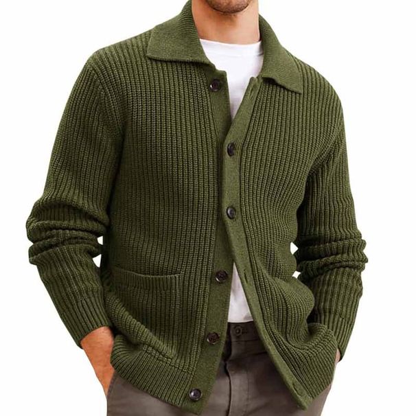 Men's Slim-Fit Knit Cardigan Coat – Long Sleeve Open Front Sweater With Notch Lapel (Black/Olive/Beige/Dark Brown)_viptrois.com