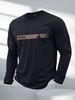Men's Long Sleeved Round Neck Black T-shirt Top Loose 100 Cotton Tops_viptrois.com