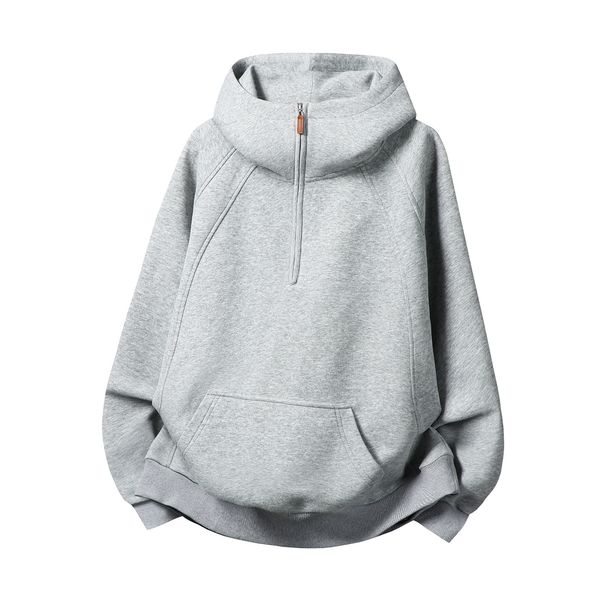 Men's Heavyweight 380g Half-zip Hooded Sweatshirt With Stand Collar, Oversized Fit Casual Pullover For Autumn & Winter_viptrois.com