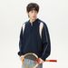 Monochrome Man- Deer Fur Half-Zip Autumn Winter Color Block Warm Knitted Sweater Grid Texture Cardigan Q_viptrois.com