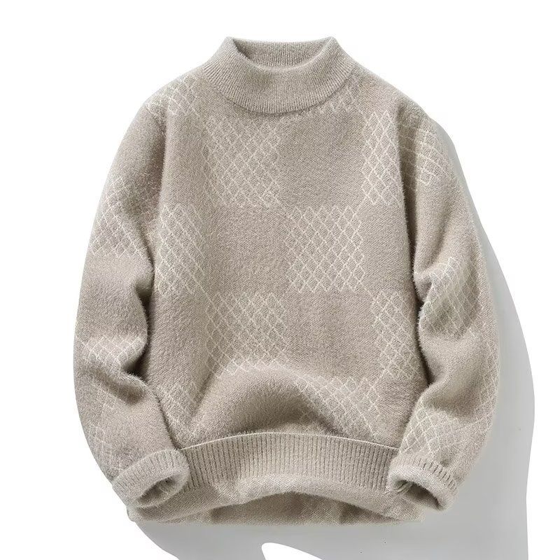 New autumn and winter loose thick knitted top, semi high neck sweater, men's thick base sweater_viptrois.com