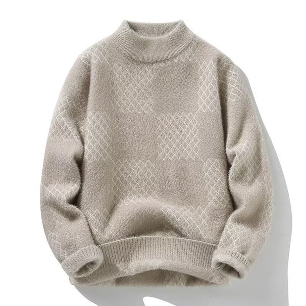 New autumn and winter loose thick knitted top, semi high neck sweater, men's thick base sweater_viptrois.com