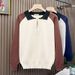 Men’s Japanese-Korean Hybrid Half-Zip Sweater – Contrast Lapel Polo Collar Pullover (Greyish/Apricot, M-3XL)_viptrois.com
