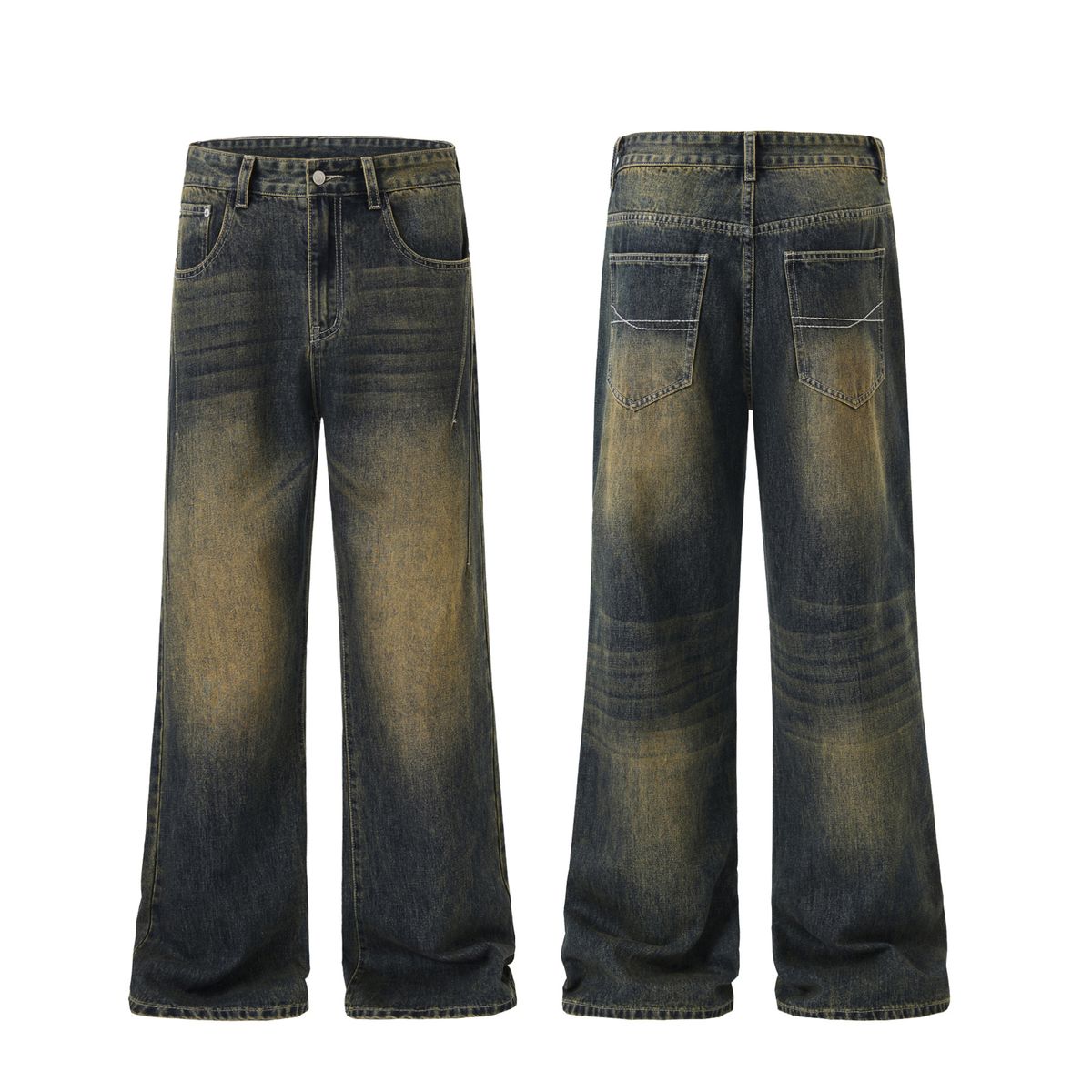 Menswear & Archer0603 & Retro High Street Trendy Brand Vibe American Style Jeans Floor Length Dad Jeans Slightly Flared Loose Pants_viptrois.com