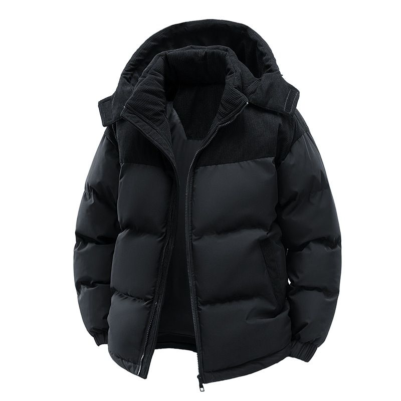 Men's Detachable Hood Winter Jacket – Windproof Padded Coat With Color Block Design (XS-XXL, Green/Khaki/Black/Blue)_viptrois.com