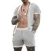 2024 Short Shorts Cool Hole Fabric, Lapel Cardigan, Short Sleeved Set, Men's Summer Two-piece Set_viptrois.com