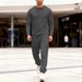 Men's Checkered Jacquard Knit Henley & Lounge Pants Set – Polyester Casual Two-Piece (6 Colors, S-XXXL)_viptrois.com