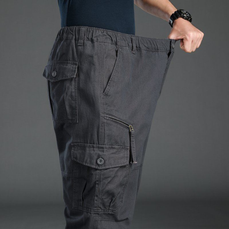 "Men's 100% Cotton Cargo Pants – High-Waisted Loose-Fit Work Pants With Multi-Pockets, Plus Sizes Available"_viptrois.com