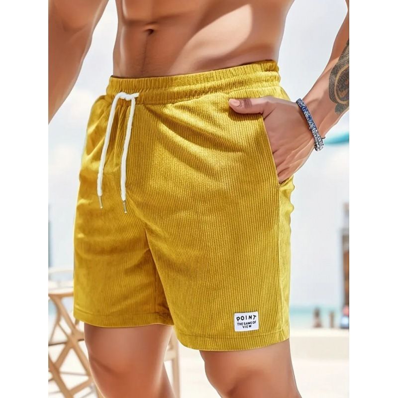 Men's Clothing Solid Color Lace Up Sports Corduroy Simple Five Point Shorts Shorts Casual Pants_viptrois.com