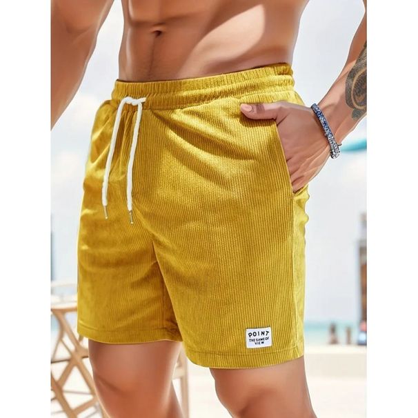 Men's Clothing Solid Color Lace Up Sports Corduroy Simple Five Point Shorts Shorts Casual Pants_viptrois.com