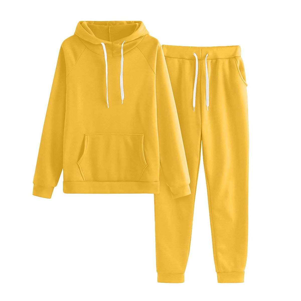 Men's Clothing Solid Color Long Sleeved Hooded Sweatshirt Suit Casual Loose Sports Two Piece Suit_viptrois.com