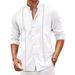 Men's Clothing Men's Cotton And Linen Blended Cardigan Button Solid Color Daily Casual Stand Up Collar Long Sleeved Shirt_viptrois.com