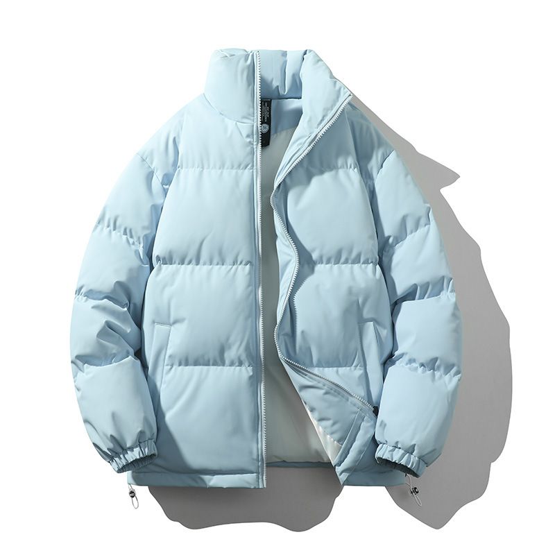 Unisex Solid Color Stand Collar Puffer Jacket, Winter Thickened Warm Quilted Coat, Casual Loose Fit Stylish Outerwear For Men And Women_viptrois.com