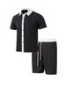 Men's Summer Casual Short-Sleeved Shirt Outdoor Beach Waffle Contrast Color American Style Short-Sleeved Suit Set_viptrois.com