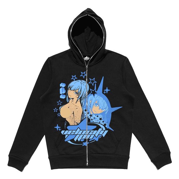 2021 New Hoodie Sweatshirt Loose Mermaid Street Style Sports Zipper Cardigan Y2K Jacket For Women_viptrois.com