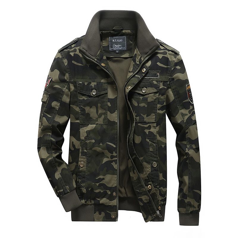 Men's Vintage Military Camo Jacket – Lightweight Cotton Workwear Coat (Army Green/Khaki)_viptrois.com