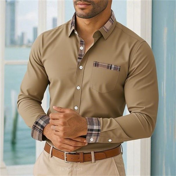 2025 Camisa Casual De Manga Larga Con Solapa Para Hombre, Tops Suaves Y Cómodos Para Vacaciones Diarias, Oficina Al Aire Libre, Tops De Alta Calidad_viptrois.com