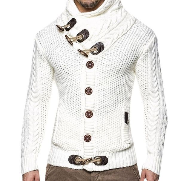 Autumn And Winter Slim Fit High Neck Single Breasted Cardigan, Large Size Long Sleeved Knitted Sweater, Men's Clothing_viptrois.com