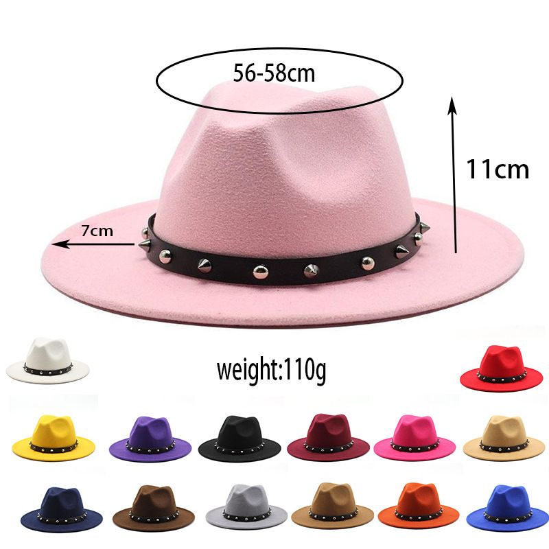 New rivet decorated large brim jazz hat British style personality hat autumn and winter woolen hat western cowboy hat_viptrois.com