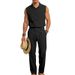 Men's Summer Trendy Linen Cotton Two Piece Set Sleeveless Shirt And Trousers Casual Breathable Cross Border European American_viptrois.com
