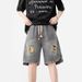 Men's Clothing High Street Ripped Denim Shorts Men's Loose Straight Washed Old Fashioned Versatile Sports Casual Shorts_viptrois.com