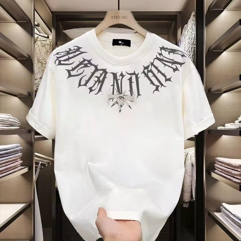 Men's Clothing Pure Cotton Summer Loose Round Neck Versatile Short Sleeved T Shirt Tops_viptrois.com
