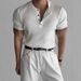 Men's Slim Fit Henley Collar Short Sleeve Knit Sweater British Business Style Ice Silk Trendy Top With Subtle Button Pattern For Summer_viptrois.com