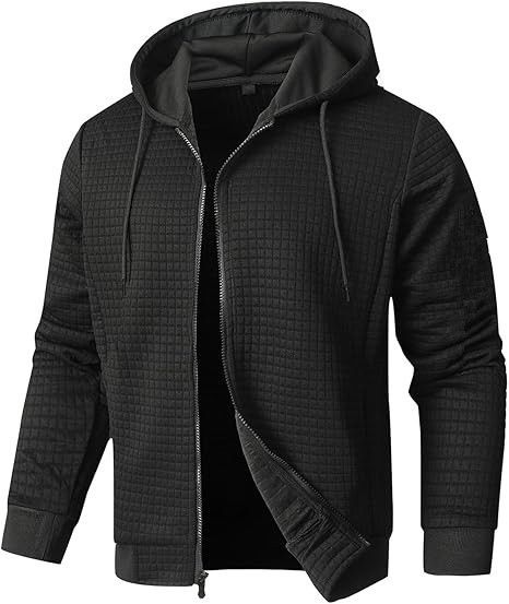 Men's Lightweight Waffle-Knit Zip Hoodie – Full-Zip Pullover With Stand Collar (M-4XL, 5 Colors)_viptrois.com