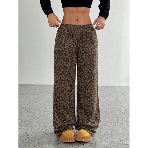 Men's Clothing European And American Women's Clothing Independent Website Casual Pants Stretch Waist Leaf Print Wide Leg Trousers_viptrois.com