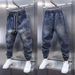 Trendy Retro Color Blocked Jeans For Men, Autumn And Winter Style, Drawstring, Slim Straight Leg, Tapered Harem Carrot Pants_viptrois.com