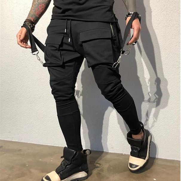 Men's clothing hip-hop multi-pocket leggings casual sports fashion trendy street workwear leggings_viptrois.com