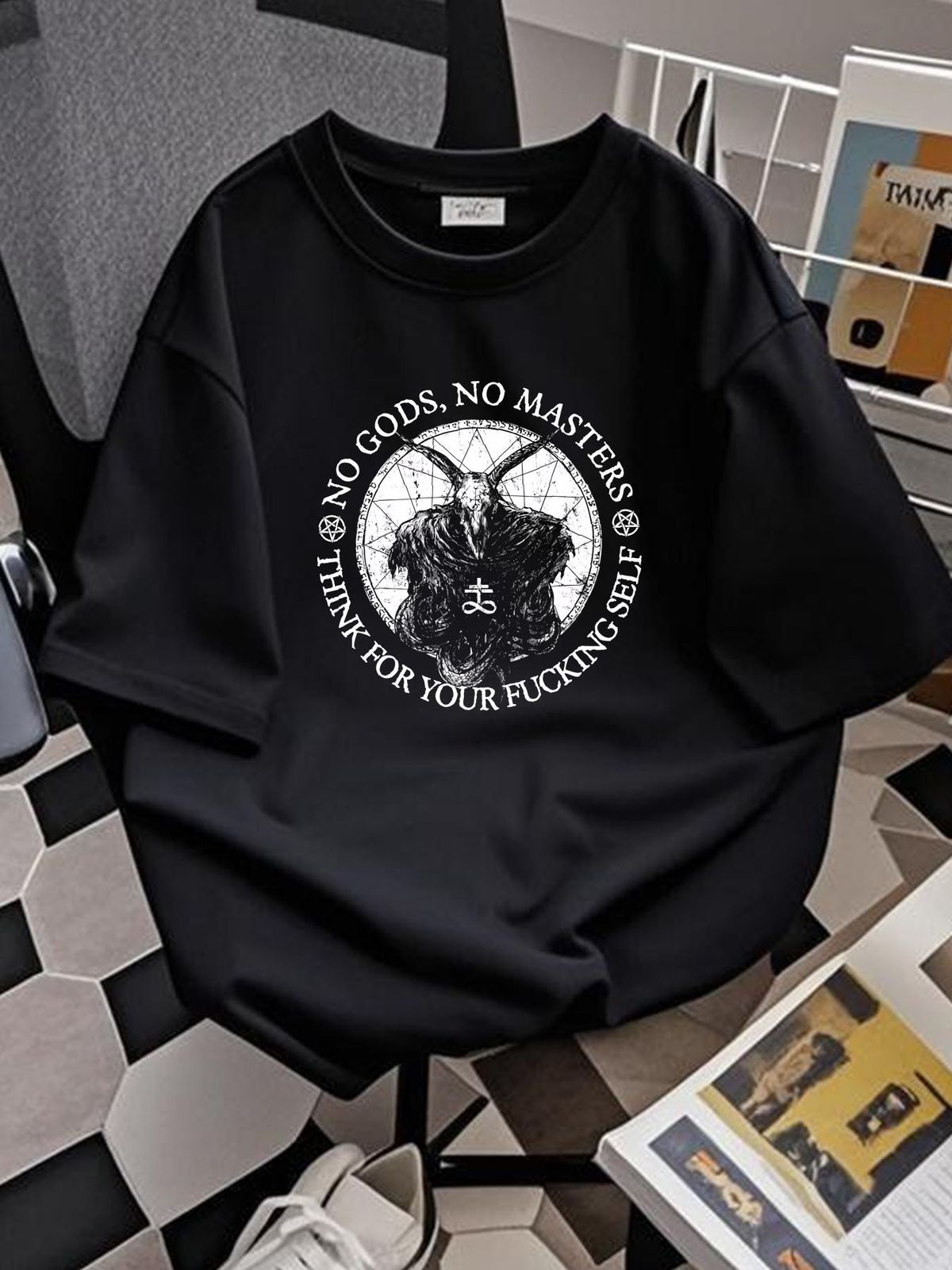 No Gods No Masters Think For Your F**king Self Atheist T-Shirt S-5XL Stretched Comfortable Breathable Graphic Homme Summer Fashion Stylish_viptrois.com