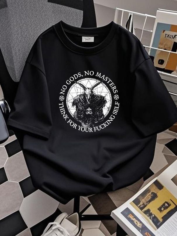 No Gods No Masters Think For Your F**king Self Atheist T-Shirt S-5XL Stretched Comfortable Breathable Graphic Homme Summer Fashion Stylish_viptrois.com