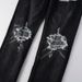 Men's Clothing American High Street Cross Border Jeans Men's Ripped Holes Hot Diamond Patches Men's Small Feet American Black Ripped Jeans #1350_viptrois.com