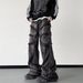 Man's clothing Black vintage furred jeans men's fashion vibe wide-leg pants High street plankton handsome mop pants_viptrois.com