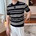 Men's Summer Short-Sleeved Polo Shirt Classic Striped Breathable Slim Fit Thin Knitted Business Casual Lapel T-Shirt_viptrois.com