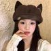 Cute Cartoon Cat Ear PU Leather Beret For Women, Niche Artistic Style, Face Slimming Cloud Painter Hat, Trendy_viptrois.com