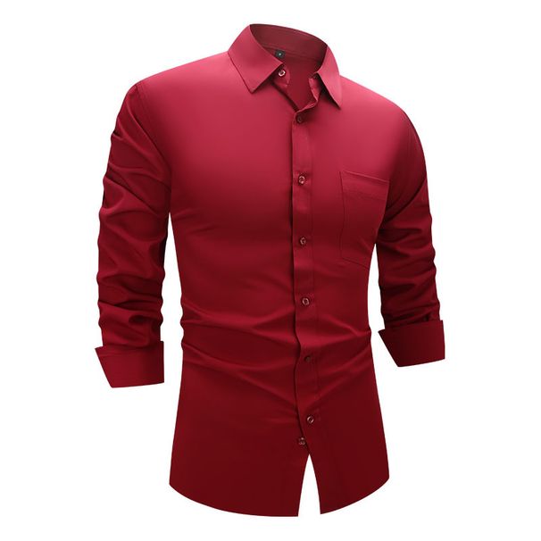Stretch Comfort Men's Dress Shirt - Business Casual Long Sleeve Shirt For Plus Size & Regular Fit, Wrinkle-Resistant Polyester Fabric_viptrois.com