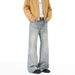 Unisex High Street Washed Denim Jeans 90s Vintage Cat Whisker Flared Hem Slim Fit Straight to Flare for Men And Women S-2XL_viptrois.com