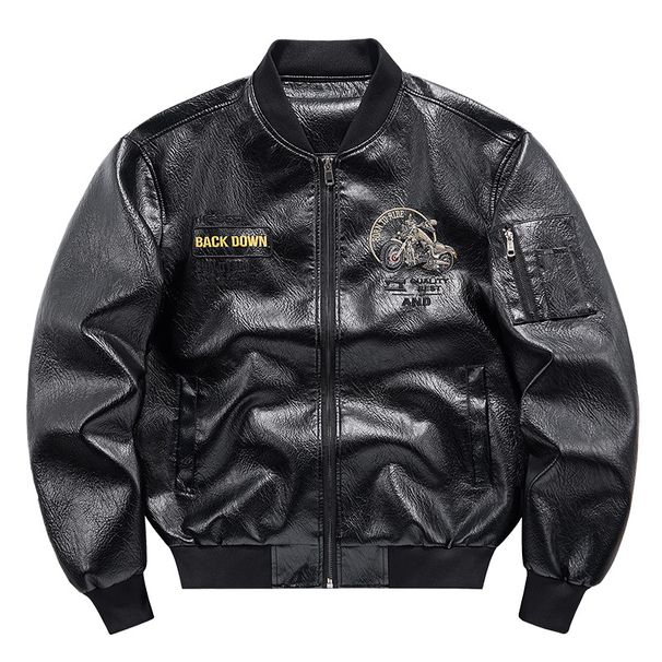 Spring, Autumn And Winter Embroidery Flying PU Leather Stand-Up Neck Cardigan Locomotive Leather Jacket Casual_viptrois.com